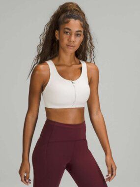 Lululemon Enlite Bra Zip Front High Support 38DD Off-White Opal Sporty Ivory